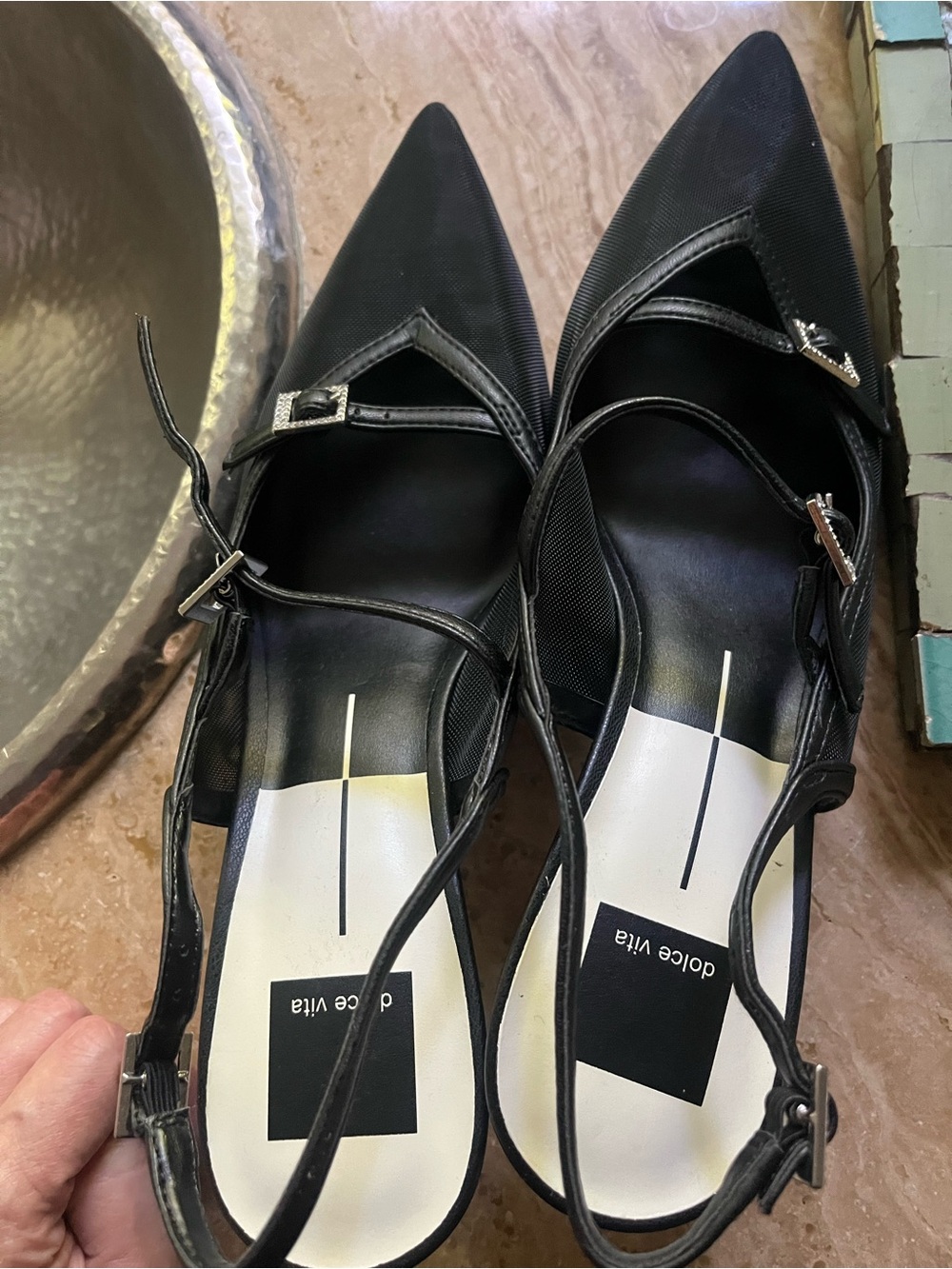 New Dolce Vita Black Pointed Toe Slingback Flats